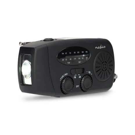 Multifunctionele Radio / Noodradio - AM/FM op Zonne energie / Handslinger / Batterij + zaklamp + powerbank