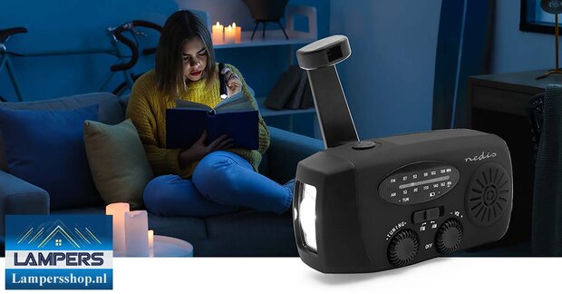 Multifunctionele Radio / Noodradio - AM/FM op Zonne energie / Handslinger / Batterij + zaklamp + powerbank