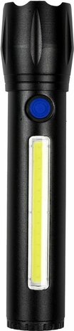 Tactical zaklamp - LED en COB - oplaadbaar - 141 mm - 100/150 lumen - USB-kabel inbegrepen