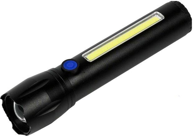 Tactical zaklamp - LED en COB - oplaadbaar - 141 mm - 100/150 lumen - USB-kabel inbegrepen