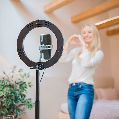 Ringlamp met statief - Compact - Draagbaar -  128 led's - Instelbare kleurtemperatuur en helderheid