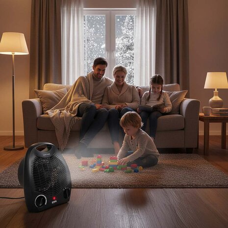 Ventilatorkachel - Regelbare thermostaat - Veilig: Oververhittingsbeveiliging én omvalbeveiliging - Zwart