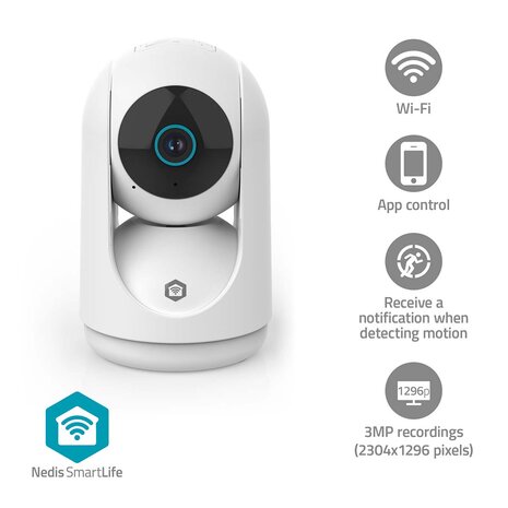 SmartLife Camera voor Binnen 3MP Full HD 1296p | Pan tilt / MicroSD (niet inbegrepen) - Met bewegingssensor | Nachtzicht 