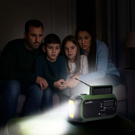 Noodradio - Draagbaar - DAB+ / FM - Zaklamp - Powerbank - Voeding: Batterij / Handslinger / Solar / USB - Klok/Wekker