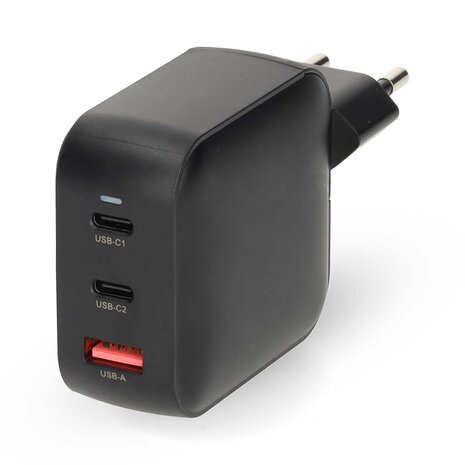 Oplader 100 W | GaN | PD3.0 | Snellaad functie | 2.5 / 3.0 / 5.0 A | Outputs: 3 | USB-A / 2x USB-C&trade; | Automatische Voltage Selectie | Zwart
