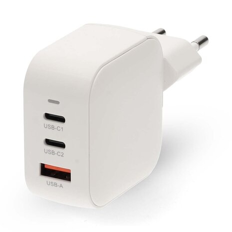 Oplader 70 W | GaN | PD3.0 | Snellaad functie | 1.5 / 2.25 / 2.5 / 3.0 / 3.5 A | Outputs: 3 | USB-A / 2x USB-C™ | Automatische Voltage Selectie | Wit