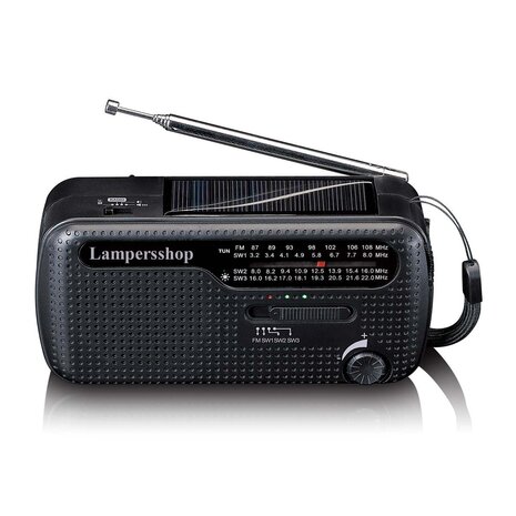 Bijzonder complete Radio / Noodradio - FM / KG op Zonne energie / Handslinger / Oplaadbaar + zaklamp + powerbank