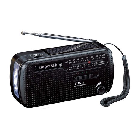 Bijzonder complete Radio / Noodradio - FM / KG op Zonne energie / Handslinger / Oplaadbaar + zaklamp + powerbank