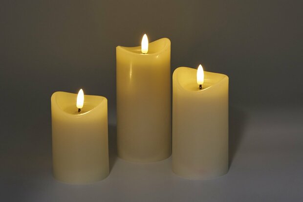 Led kaarsen set - 3 stuks - Ivoor - Realistisch bewegende vlammen - Voorzien van timer