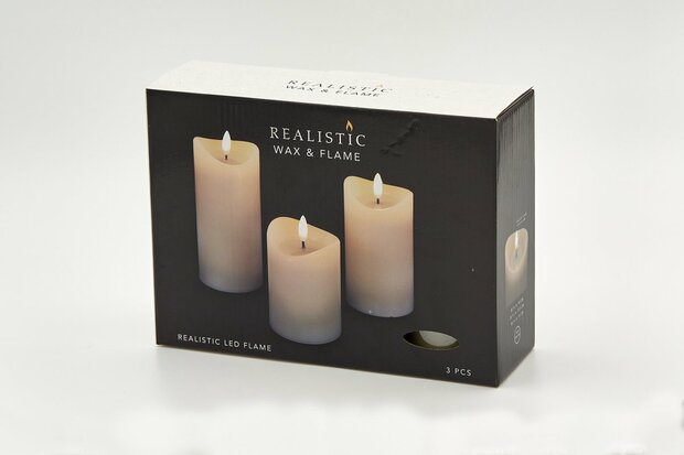 Led kaarsen set - 3 stuks - Ivoor - Realistisch bewegende vlammen - Voorzien van timer