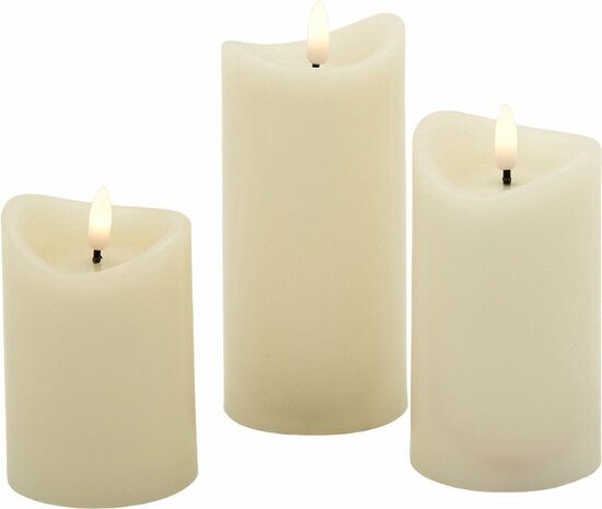 Led kaarsen set - 3 stuks - Ivoor - Realistisch bewegende vlammen - Voorzien van timer
