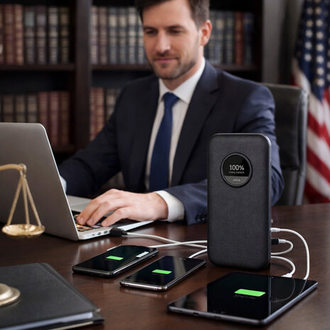 Powerbank 20000mAh -  Snel laptops, tablets en smartphones opladen - Display en intrekbare USB-C-kabel - 65W PD 