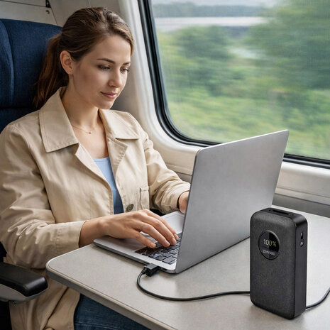 Powerbank 20000mAh -  Snel laptops, tablets en smartphones opladen - Display en intrekbare USB-C-kabel - 65W PD 