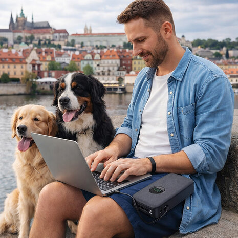 Powerbank 20000mAh -  Snel laptops, tablets en smartphones opladen - Display en intrekbare USB-C-kabel - 65W PD 