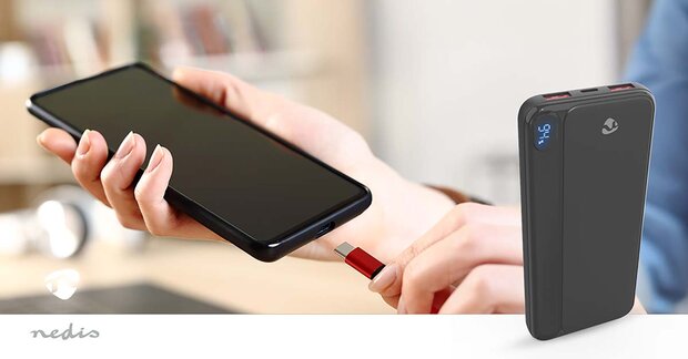 Powerbank 10000 mAh | 1.5 / 1.67 / 2.0 / 2.22 / 3.0 A | Outputs: 3 | Output: 1x USB-C&trade; / 2x USB-A | Inputs: 1x USB-C&trade; | PD3.0 20W | Lithium-Polymeer | Display