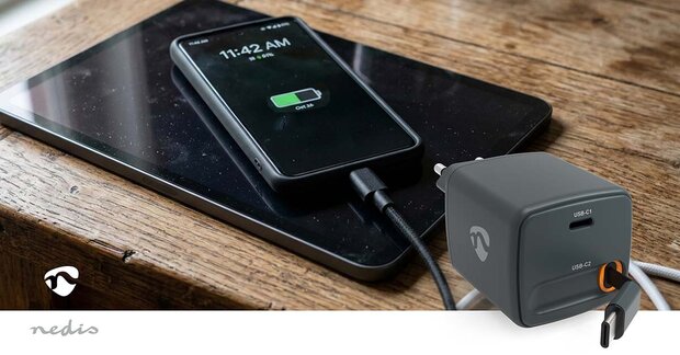 Oplader Met intrekbare kabel | 65 W | GaN | PD3.0 30W | 3.0 / 3.25 A | Outputs: 1 | USB-C&trade; | USB-C&trade; intrekbare kabel | 0.75 m | Automatische Voltage Selectie