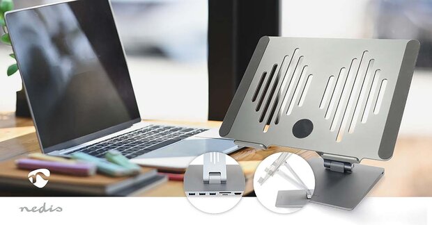 Notebookstandaard USB Gevoed | 17 " | Opvouwbaar | Micro SD kaartslot / SD kaartslot / 3x USB A Female | USB-C&trade; Female / 1x HDMI&trade; Output