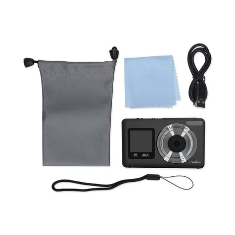 Digitale Ultra HD Foto / Video camera - Dubbel scherm - 48 MPixel - 4K@30fps - 5 MPixel CMOS - Zwart