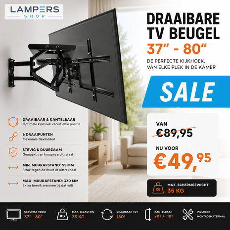 Draai- en Kantelbare TV-Muurbeugel - 37-80 " - Max. schermgewicht: 35 kg - Min. muurafstand: 55 mm - Max. muurafstand: 330 mm - 6 Draaipunten - Staal 