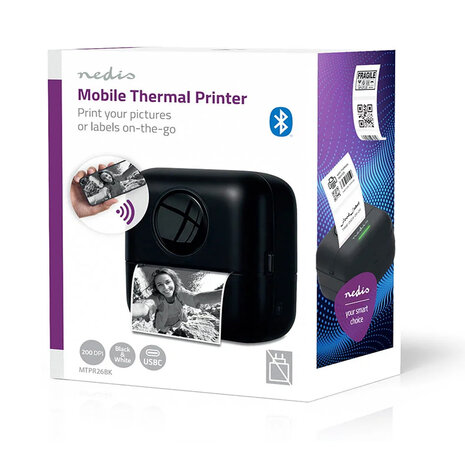 Printer - Afdrukken zonder inkt - Wit / Zwart - Bluetooth&reg; - 200 dpi - Etiketten / Foto's - Mobiele fotografie