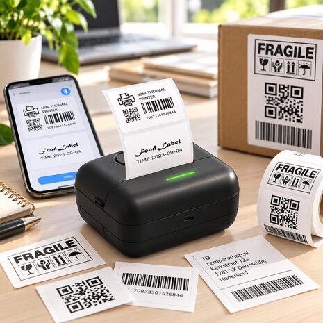 Printer - Afdrukken zonder inkt - Wit / Zwart - Bluetooth&reg; - 200 dpi - Etiketten / Foto's - Mobiele fotografie