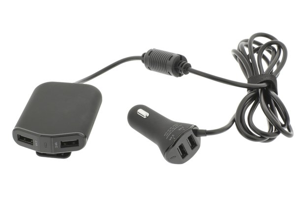 Autolader voor 4 apparaten - 9.6 A USB Zwart