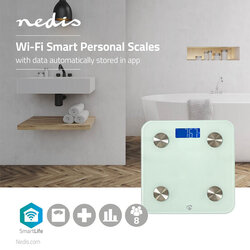 Personenweegschaal - Nedis SmartLife (Wifi, 8 personen, Gehard glas)Meet je BMI-, vet-, spier-, water- en eiwitgehalte