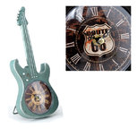 Tafelklok Gitaar 35cm - Route 66 - Groen grijs - metaal Tafelklok Gitaar 35cm - Route 66 - Groen grijs - metaal