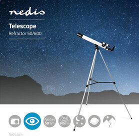 Telescoop Diafragma: 50 mm - Brandpuntsafstand: 600 mm - Finderscope: 5 x 24 - Maximale werkhoogte: 125 cm - Tripod