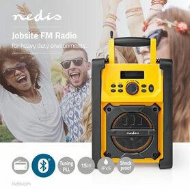 Radio | Bouwradio | FM | Batterij Gevoed / Netvoeding | Digitaal | 15 W | Scherm grootte: 2.2 " | Blauw-Wit Scherm | Bluetooth® | IPX5 | Handgreep | Geel / Zwart