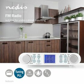 Keukenradio | Kastontwerp | FM | Netvoeding | Digitaal | 1.5 W | 2 " | Zwart-Blauw Scherm | Wekker | Wit / Zilver