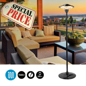 Geniet van de warmte van deze degelijke staande Terrasverwarmer - Hoogte: 200 cm - 1500 W - Omvalbeveiliging - IP34
