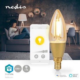 SmartLife LED Filamentlamp Wi-Fi | E14 | 470 lm | 4.9 W | Warm Wit | 1800 - 3000 K | Glas | Android™ / IOS | Kaars | 1 Stuks