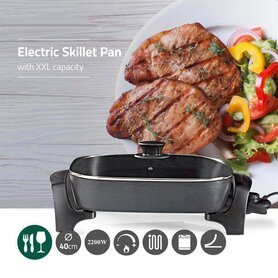 Elektrische skillet pan - 40 cm- Dik gegoten aluminum body - Braden, bakken, stoven, smoren, koken