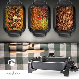 Elektrische skillet pan - 40 cm- Dik gegoten aluminum body - Braden, bakken, stoven, smoren, koken