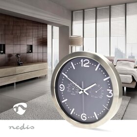 Wandklok - Weerstation - Diameter: 300 mm | Roestvrij Staal | Stille beweging | Thermometer | Hygrometer | Grijs / Metaal