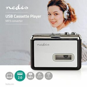 Cassettebandjes Digitaliseren | Draagbaar | Output: 1x 3,5 mm / 1x Mini USB | Accessoires: USB-kabel | Batterij Gevoed / USB Gevoed
