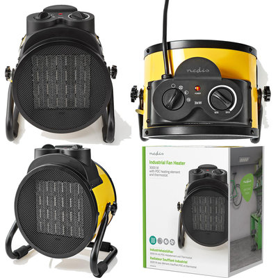 Industriële Keramische Ventilatorkachel | Thermostaat | 3 Standen | 3000 W | Geel