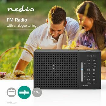 Radio | Draagbaar Model | AM / FM | Batterij Gevoed | Analoog | 1.5 W | Zwart-Wit Scherm | Koptelefoonoutput | Zwart