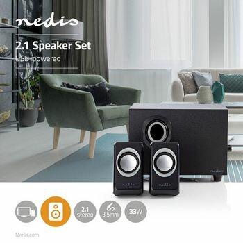 PC / Smartphone / Tablet Speakerset - 2.1 - 33 W - 3,5 mm Male - USB Gevoed - Volumebediening