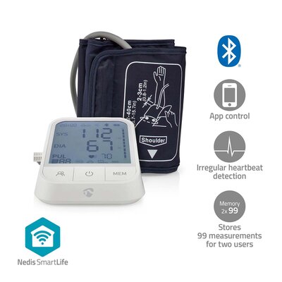 SmartLife Bloeddrukmeter Arm - Bluetooth® -| LCD-Scherm - 22 - 42 cm - Aanduiding van stil houden / Detectie van onregelmatige hartslag / Detectie voor het dragen van armband