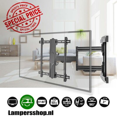 Draaibare TV-muurbeugel - 37 - 80" - Max. 50 kg - 3 scharnierpunten - tot wel 65 cm. uittrekbaar