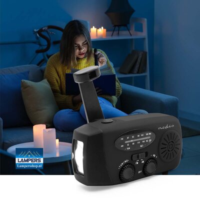 Multifunctionele Radio / Noodradio - AM/FM op Zonne energie / Handslinger / Batterij + zaklamp + powerbank
