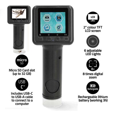 Microscoopcamera 1080p@30fps | 48 MPixel | Zoom: 8 x | Vergroting: 500 x | Scherm grootte: 2 "
