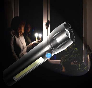 Tactical zaklamp - LED en COB - oplaadbaar - 141 mm - 100/150 lumen - USB-kabel inbegrepen