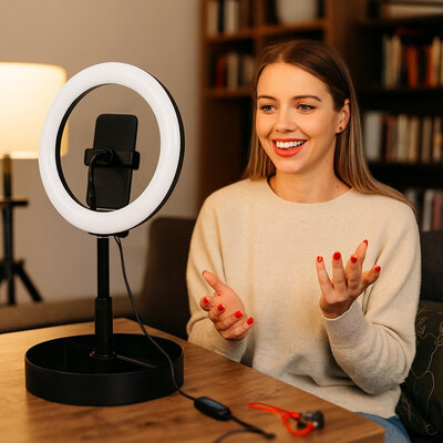 Ringlamp met statief - Compact - Draagbaar -  128 led's - Instelbare kleurtemperatuur en helderheid