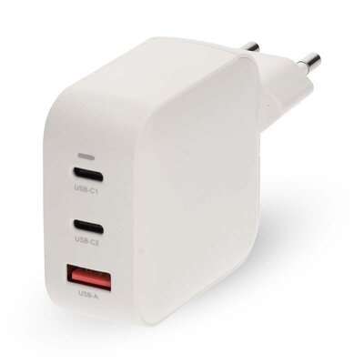 Oplader 100 W | GaN | PD3.0 | Snellaad functie | 2.5 / 3.0 / 5.0 A | Outputs: 3 | USB-A / 2x USB-C™ | Automatische Voltage Selectie | Wit
