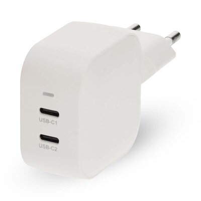 Oplader 45 W | GaN | PD3.0 | Snellaad functie | 2.25 / 3.0 A | Outputs: 2 | 2x USB-C™ | Automatische Voltage Selectie | Wit