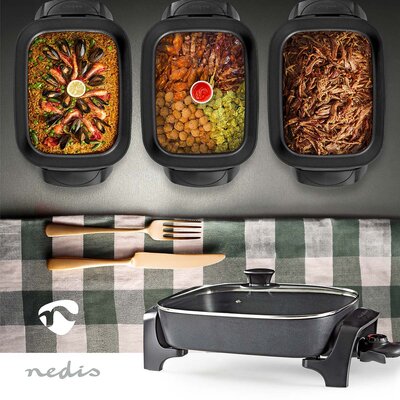 Elektrische skillet pan - 40 cm- Dik gegoten aluminum body - Braden, bakken, stoven, smoren, koken