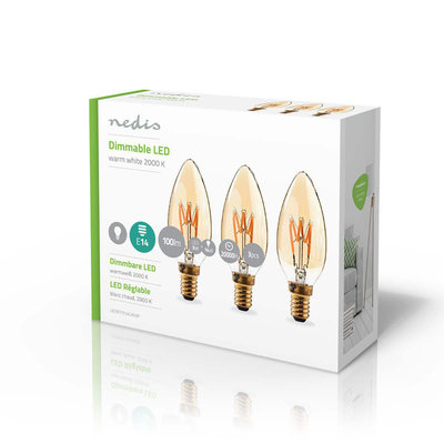 Dimbare LED-Filamentlamp Retro E14 | Kaars | 3 W | 100 lm - 3-Pack